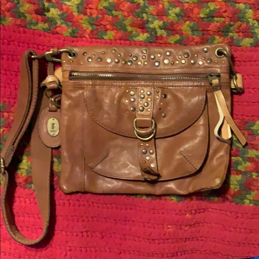 Fossil brown leather shoulder bag